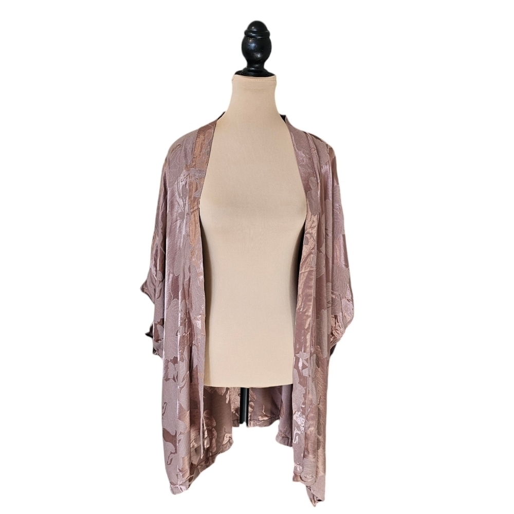 Paper Label Brown Satin Floral Pattern Shawl Cardigan Sz XS / S